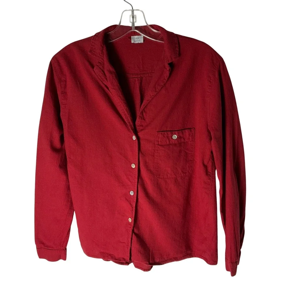 Restoration Hardware Pajama Set Cashmere Cotton Long Sleeve Button-Down Red XS